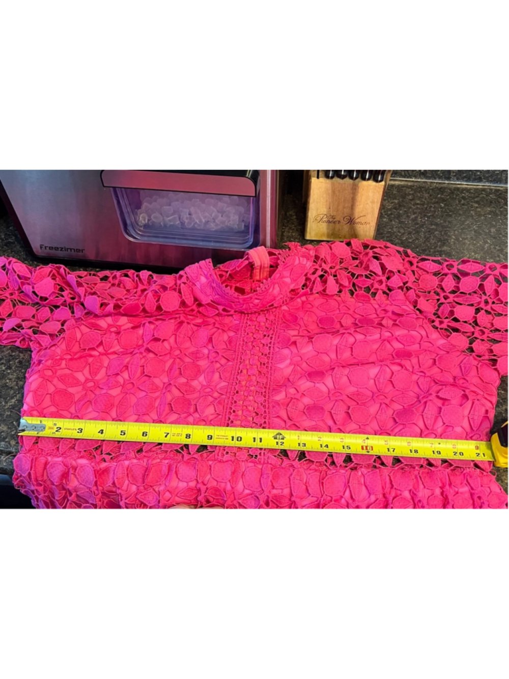 Eilly Bazar Women's Elegant Stand Collar Lace Hollow-Out Hot Pink Dress - Picture 9 of 12